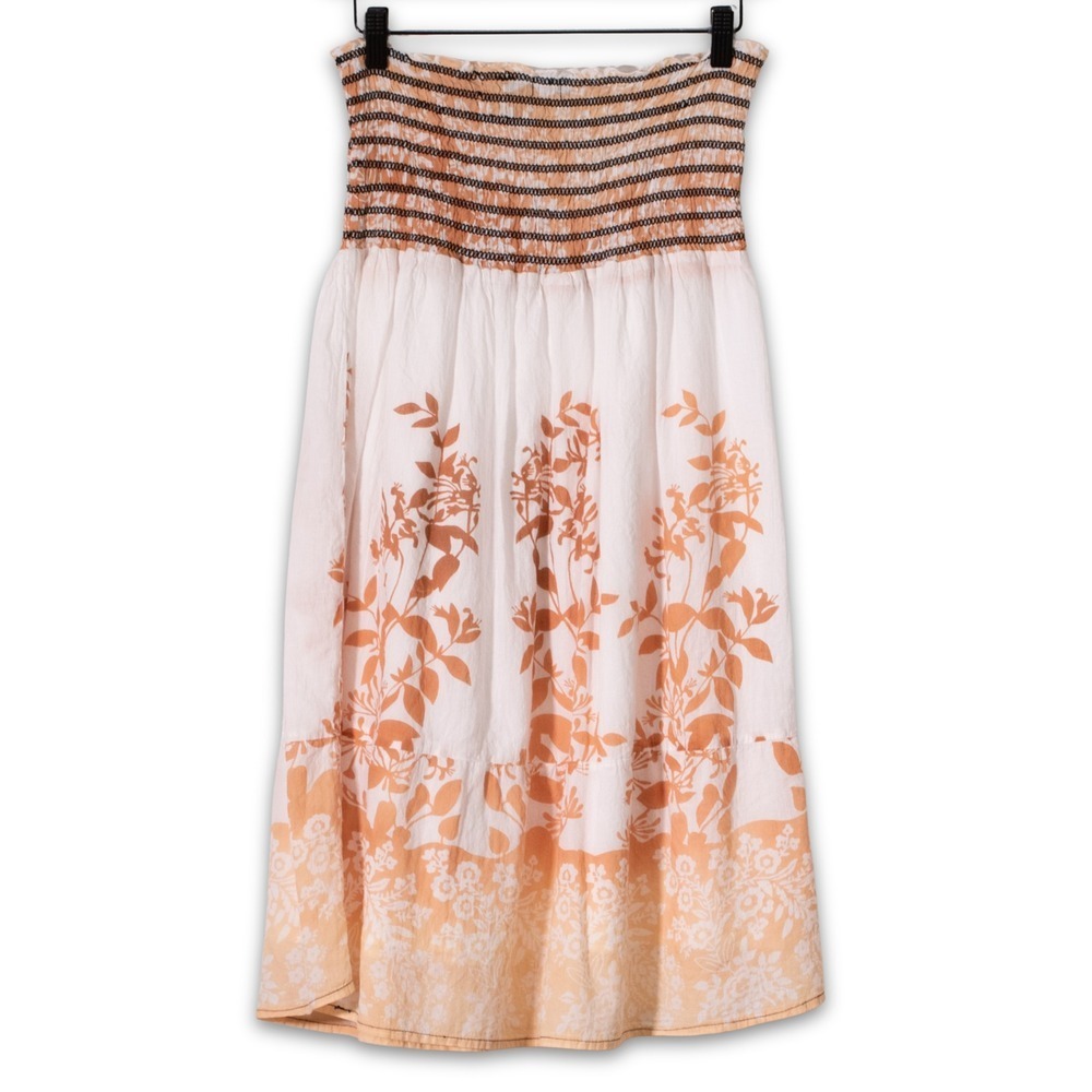 Raviva Convertible Skirt Dress WOMENS LARGE‎ Brown Boho Smocked Strapless Midi